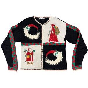 Elite Petite Faux Pearl Button Up Ugly Christmas Sweater Cardigan Womens Large